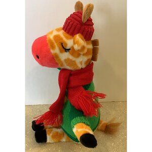 Make Believe Ideas Plush Giraffe Green Sweater Red Scarf Stuffed Animal Sewn Eye